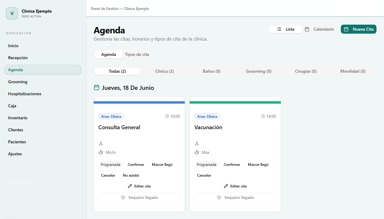 Agenda organizada por área